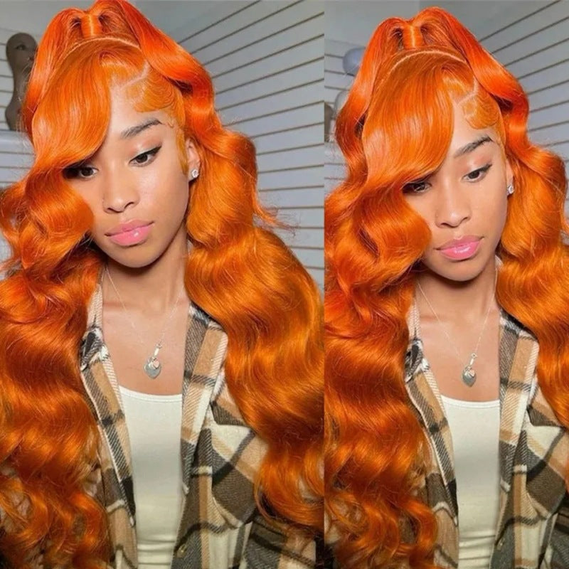 Long Curly Hair Fluffy Curly Hair  Orange Big Wave Real Hair Headband For Women